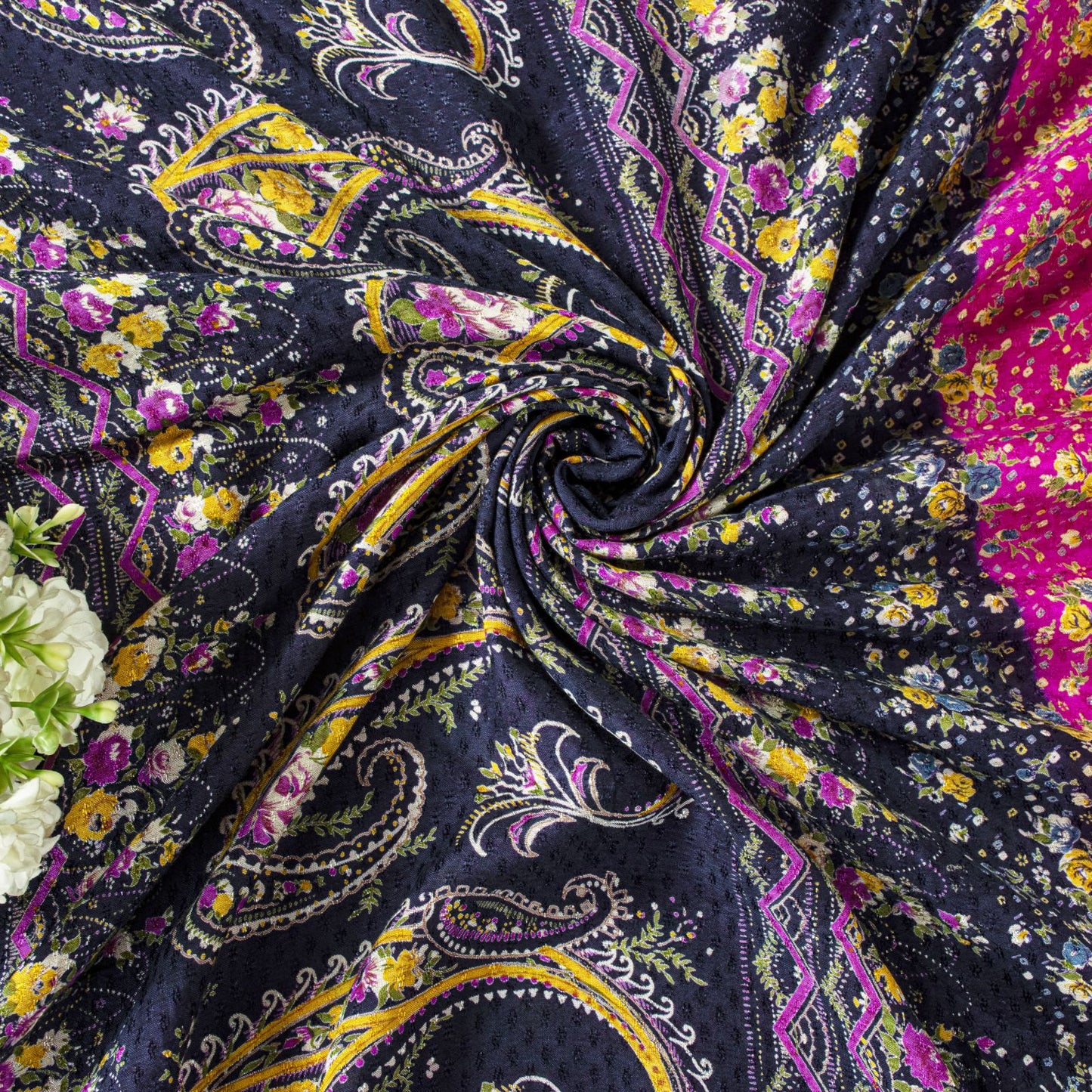 Sanskriti Vintage Pink Pure Cotton Woven Saree Floral Paisley Print Sari 5.5YD