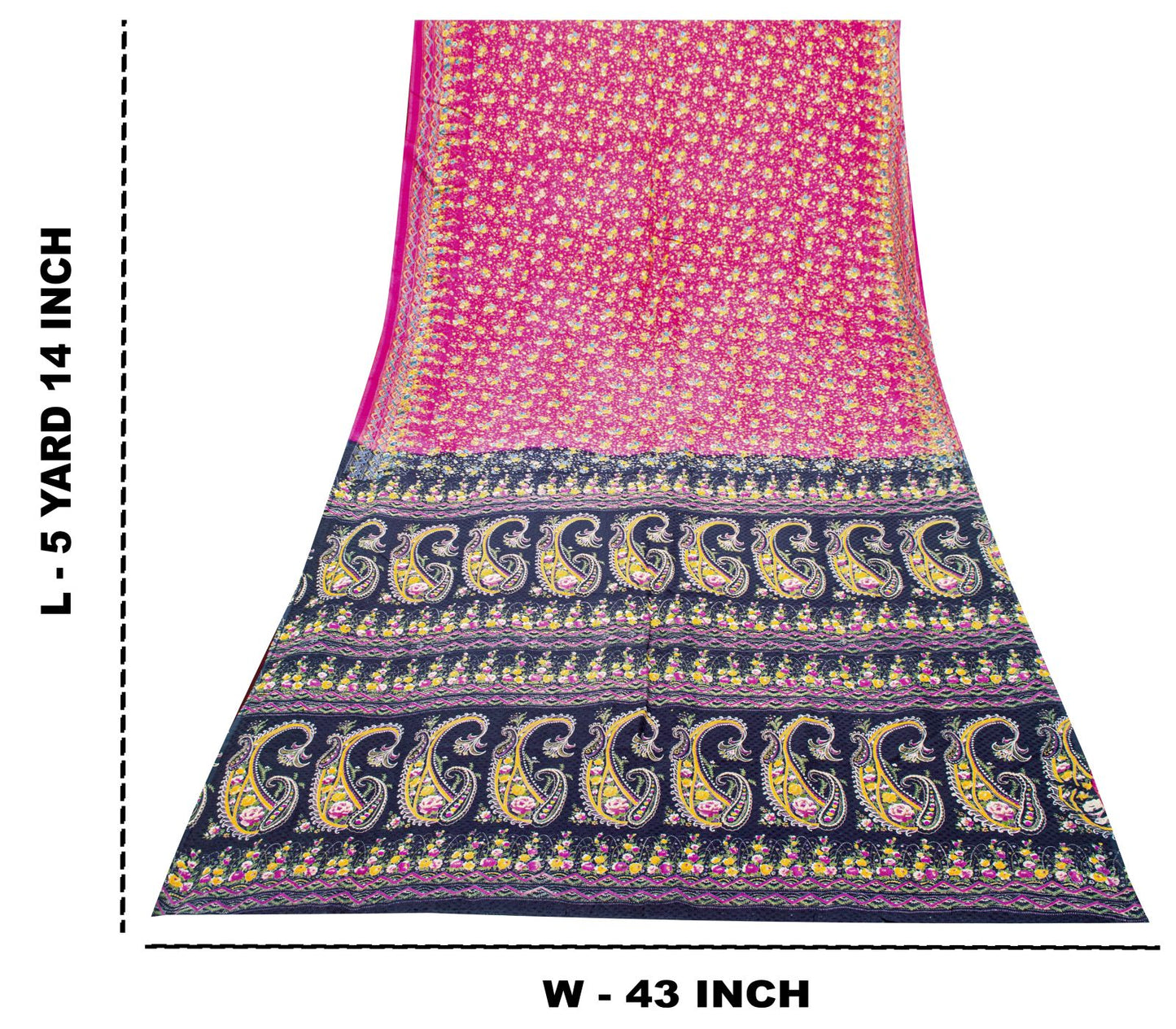 Sanskriti Vintage Pink Pure Cotton Woven Saree Floral Paisley Print Sari 5.5YD