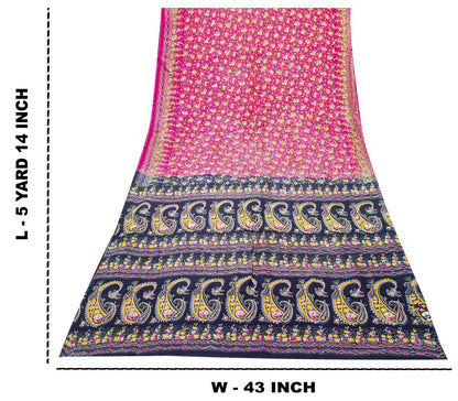 Sanskriti Vintage Pink Pure Cotton Woven Saree Floral Paisley Print Sari 5.5YD