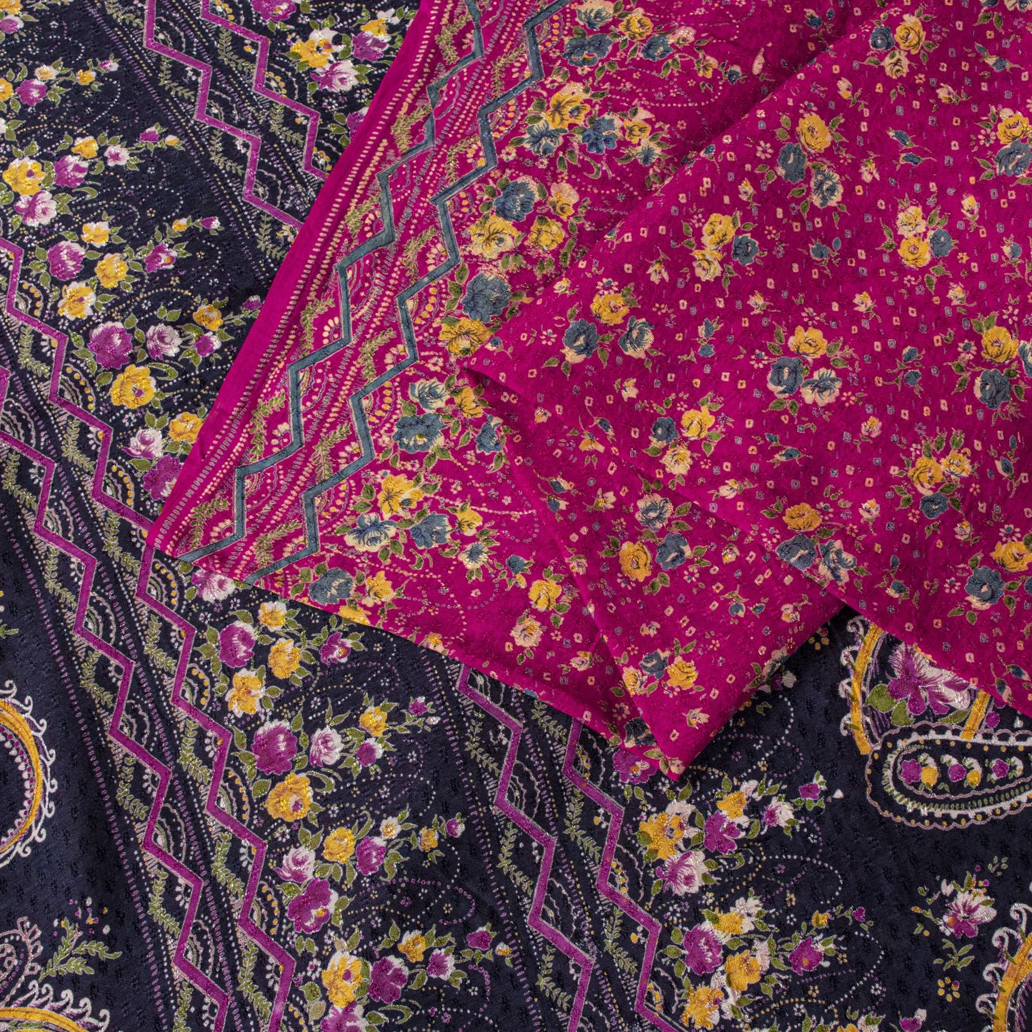 Sanskriti Vintage Pink Pure Cotton Woven Saree Floral Paisley Print Sari 5.5YD