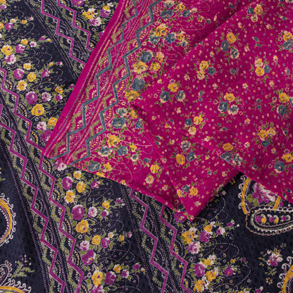 Sanskriti Vintage Pink Pure Cotton Woven Saree Floral Paisley Print Sari 5.5YD