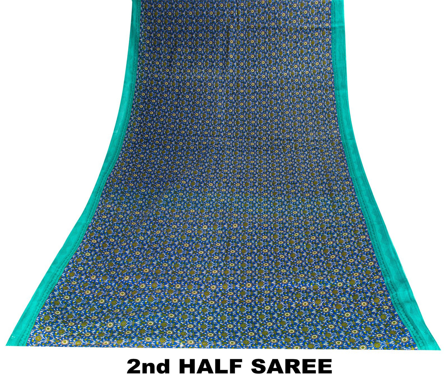 Sanskriti Vintage Blue Pure Cotton Saree Floral Printed Sari 5.5YD Craft Fabric