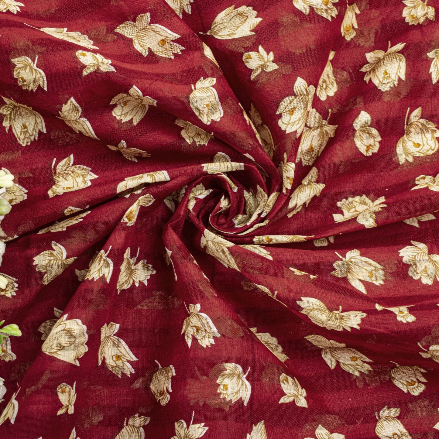 Sanskriti Vintage Red Pure Cotton Saree Floral Digital Printed Sari 5.5YD Craft
