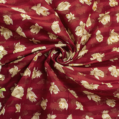 Sanskriti Vintage Red Pure Cotton Saree Floral Digital Printed Sari 5.5YD Craft