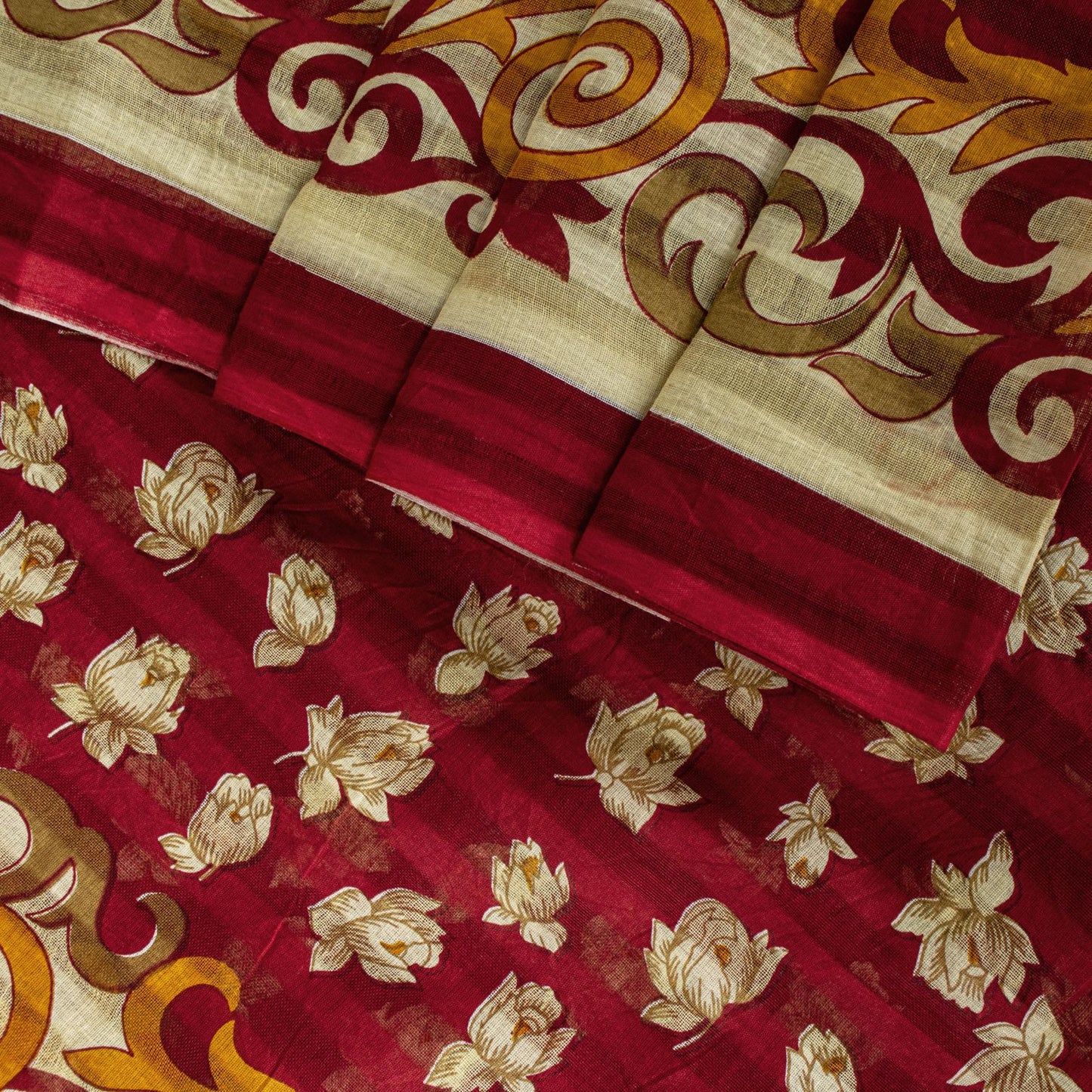 Sanskriti Vintage Red Pure Cotton Saree Floral Digital Printed Sari 5.5YD Craft