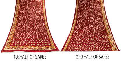 Sanskriti Vintage Red Pure Cotton Saree Floral Digital Printed Sari 5.5YD Craft