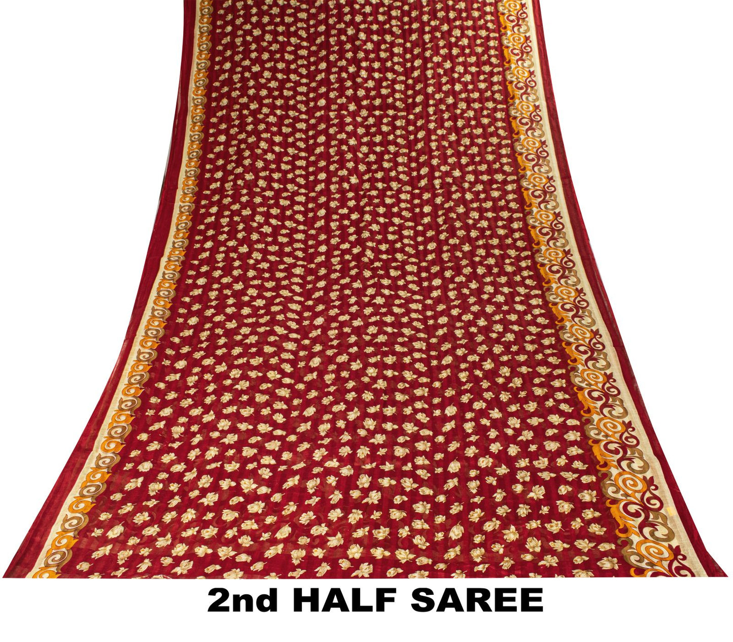 Sanskriti Vintage Red Pure Cotton Saree Floral Digital Printed Sari 5.5YD Craft