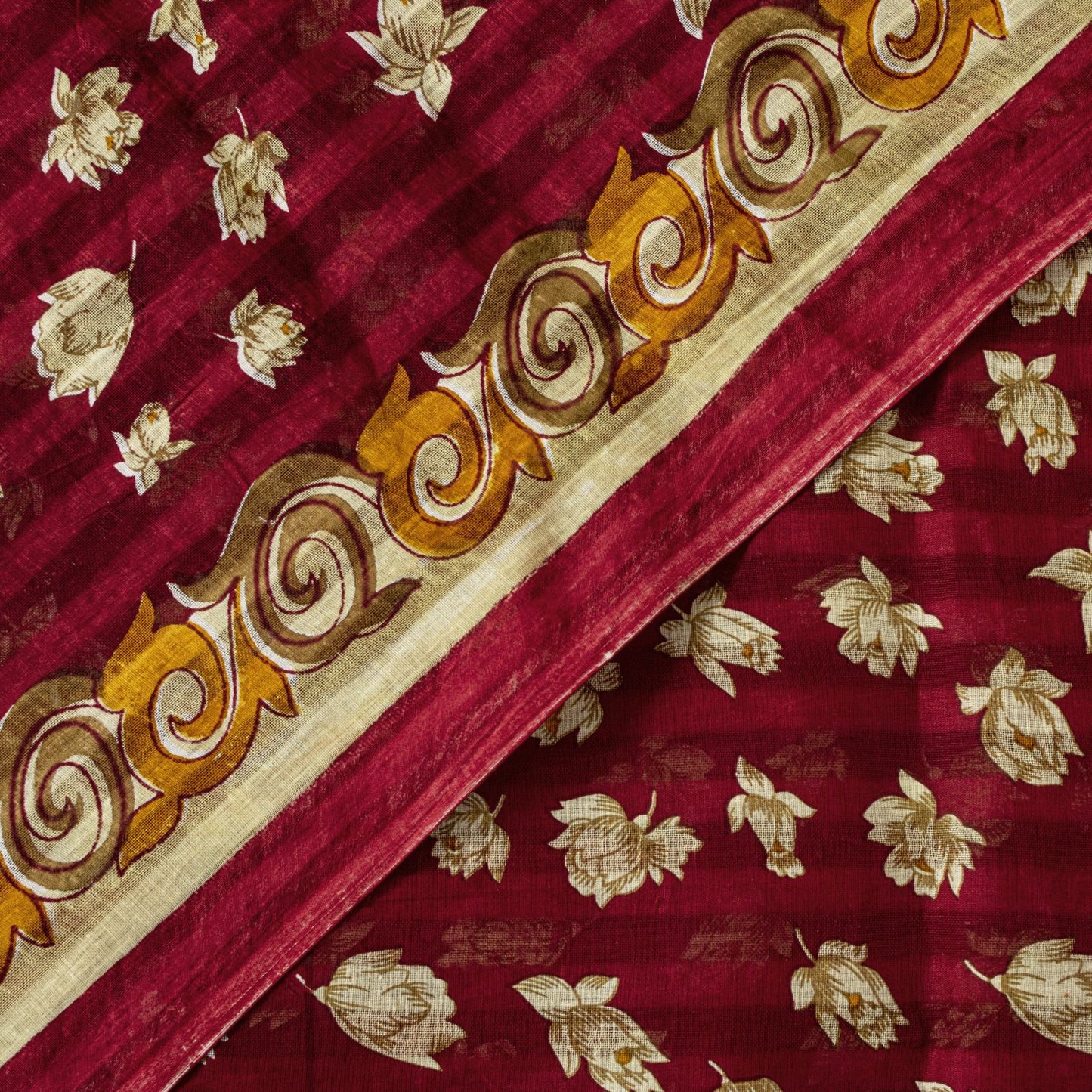Sanskriti Vintage Red Pure Cotton Saree Floral Digital Printed Sari 5.5YD Craft