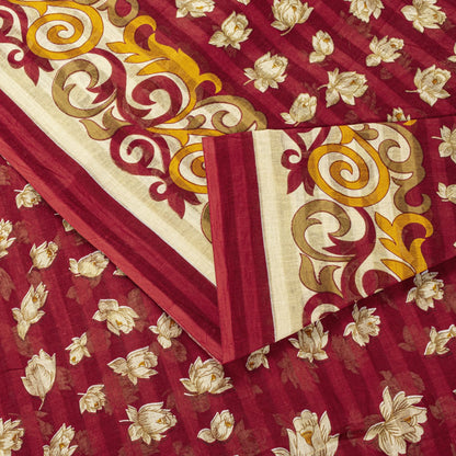 Sanskriti Vintage Red Pure Cotton Saree Floral Digital Printed Sari 5.5YD Craft