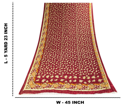 Sanskriti Vintage Red Pure Cotton Saree Floral Digital Printed Sari 5.5YD Craft