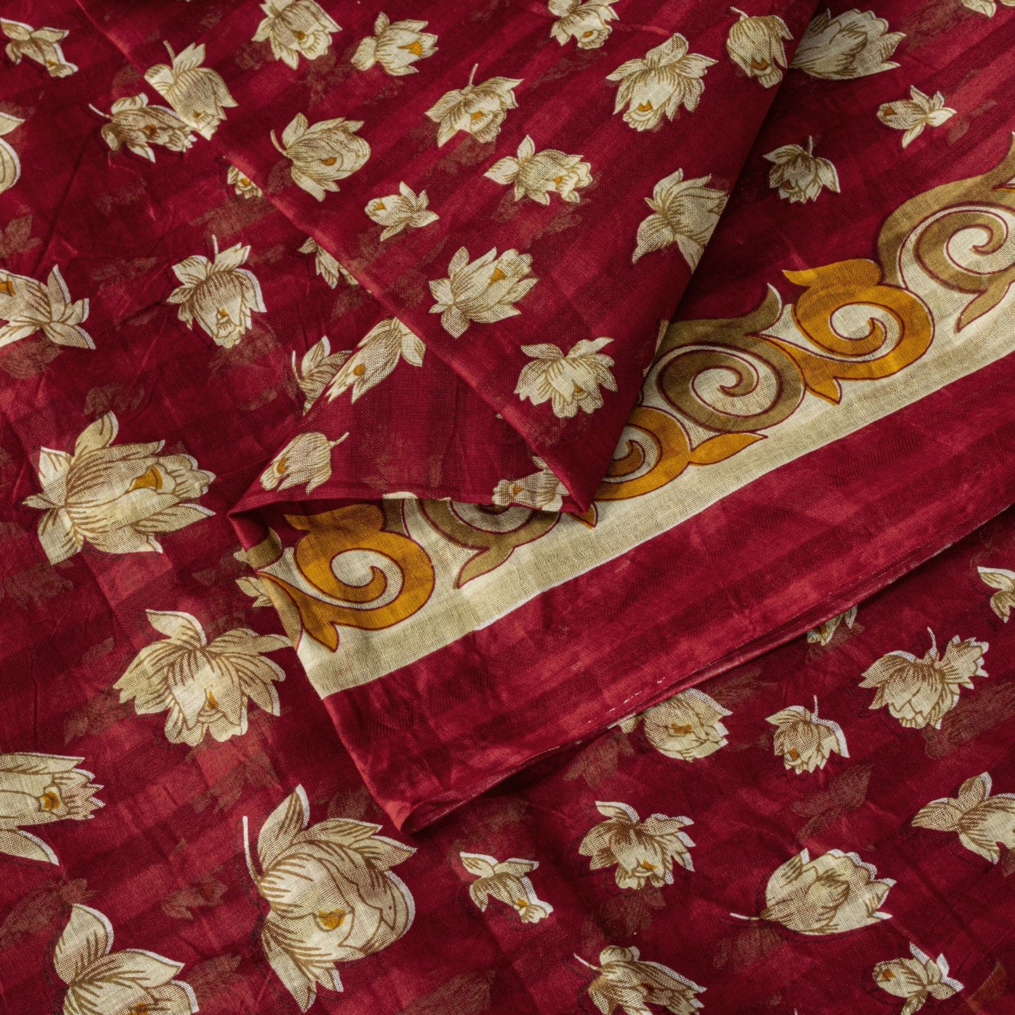 Sanskriti Vintage Red Pure Cotton Saree Floral Digital Printed Sari 5.5YD Craft