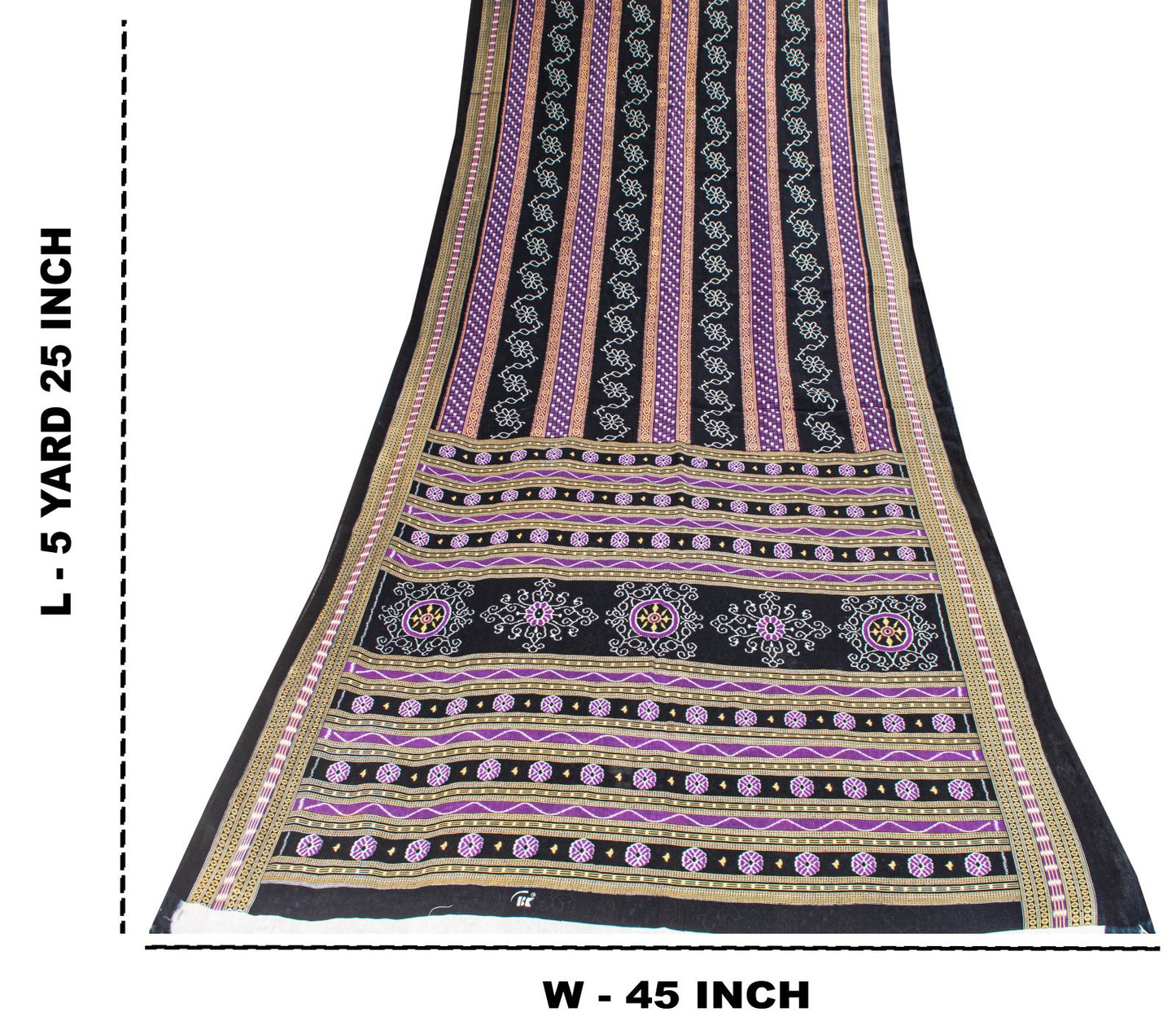 Sanskriti Vintage Black-Purple Pure Cotton Saree Floral Ikat Printed Sari 5.5YD