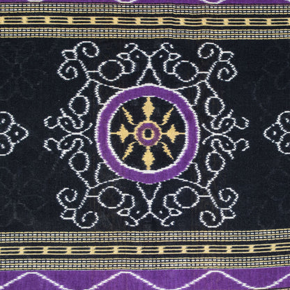 Sanskriti Vintage Black-Purple Pure Cotton Saree Floral Ikat Printed Sari 5.5YD