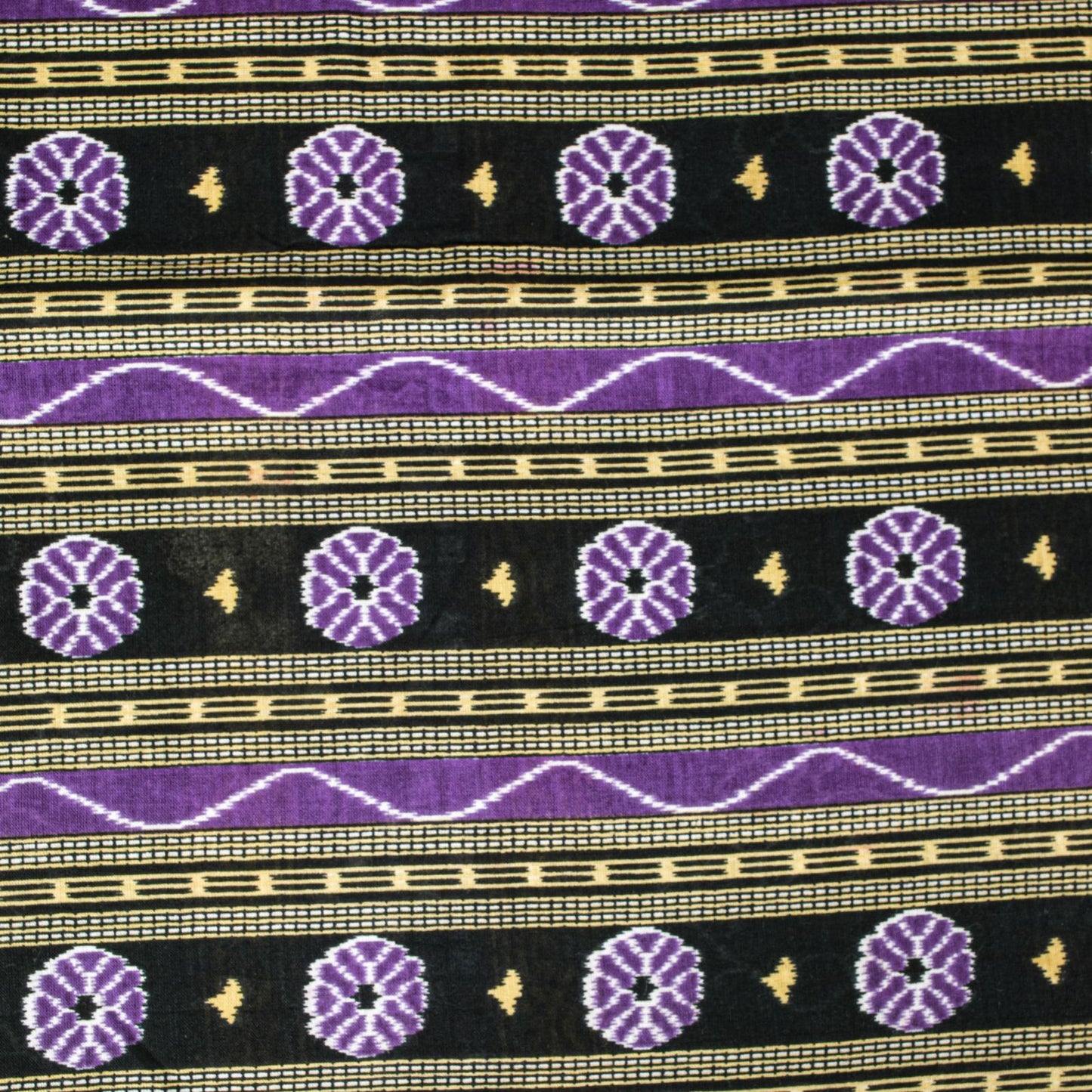 Sanskriti Vintage Black-Purple Pure Cotton Saree Floral Ikat Printed Sari 5.5YD