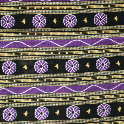 Sanskriti Vintage Black-Purple Pure Cotton Saree Floral Ikat Printed Sari 5.5YD