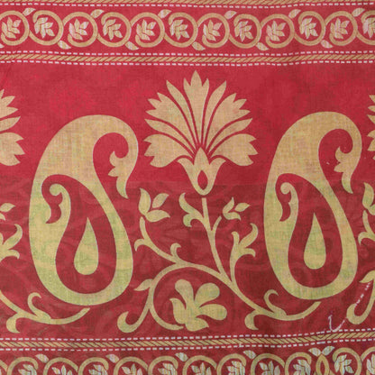 Sanskriti Vintage Saree Red-Green Pure Cotton Floral Rotary Printed Sari 5.5 Yd