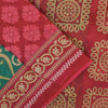 Sanskriti Vintage Saree Red-Green Pure Cotton Floral Rotary Printed Sari 5.5 Yd
