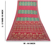 Sanskriti Vintage Saree Red-Green Pure Cotton Floral Rotary Printed Sari 5.5 Yd