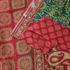 Sanskriti Vintage Saree Red-Green Pure Cotton Floral Rotary Printed Sari 5.5 Yd