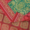 Sanskriti Vintage Saree Red-Green Pure Cotton Floral Rotary Printed Sari 5.5 Yd