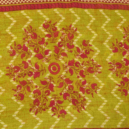 Sanskriti Vintage Saree Green-RedPure Cotton Floral Print Sari 5+Yd Fabric Craft