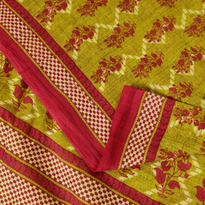 Sanskriti Vintage Saree Green-RedPure Cotton Floral Print Sari 5+Yd Fabric Craft