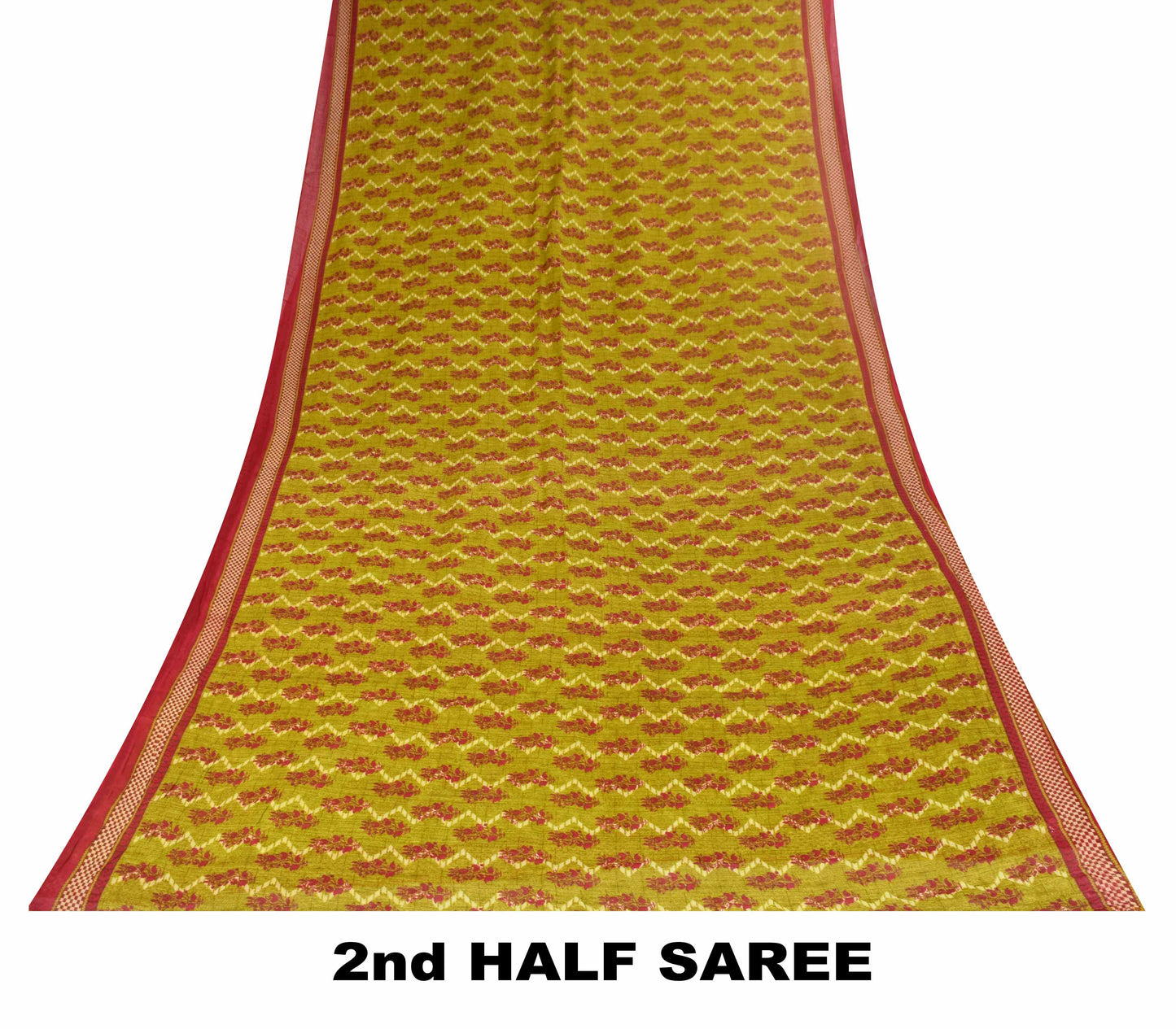 Sanskriti Vintage Saree Green-RedPure Cotton Floral Print Sari 5+Yd Fabric Craft