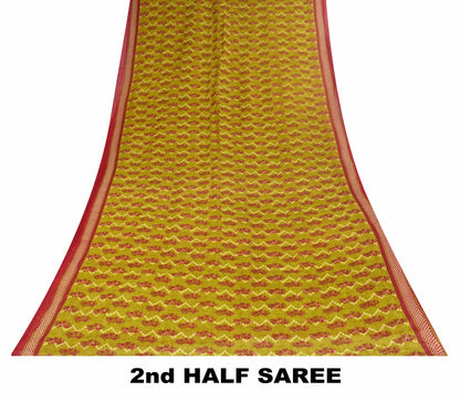 Sanskriti Vintage Saree Green-RedPure Cotton Floral Print Sari 5+Yd Fabric Craft