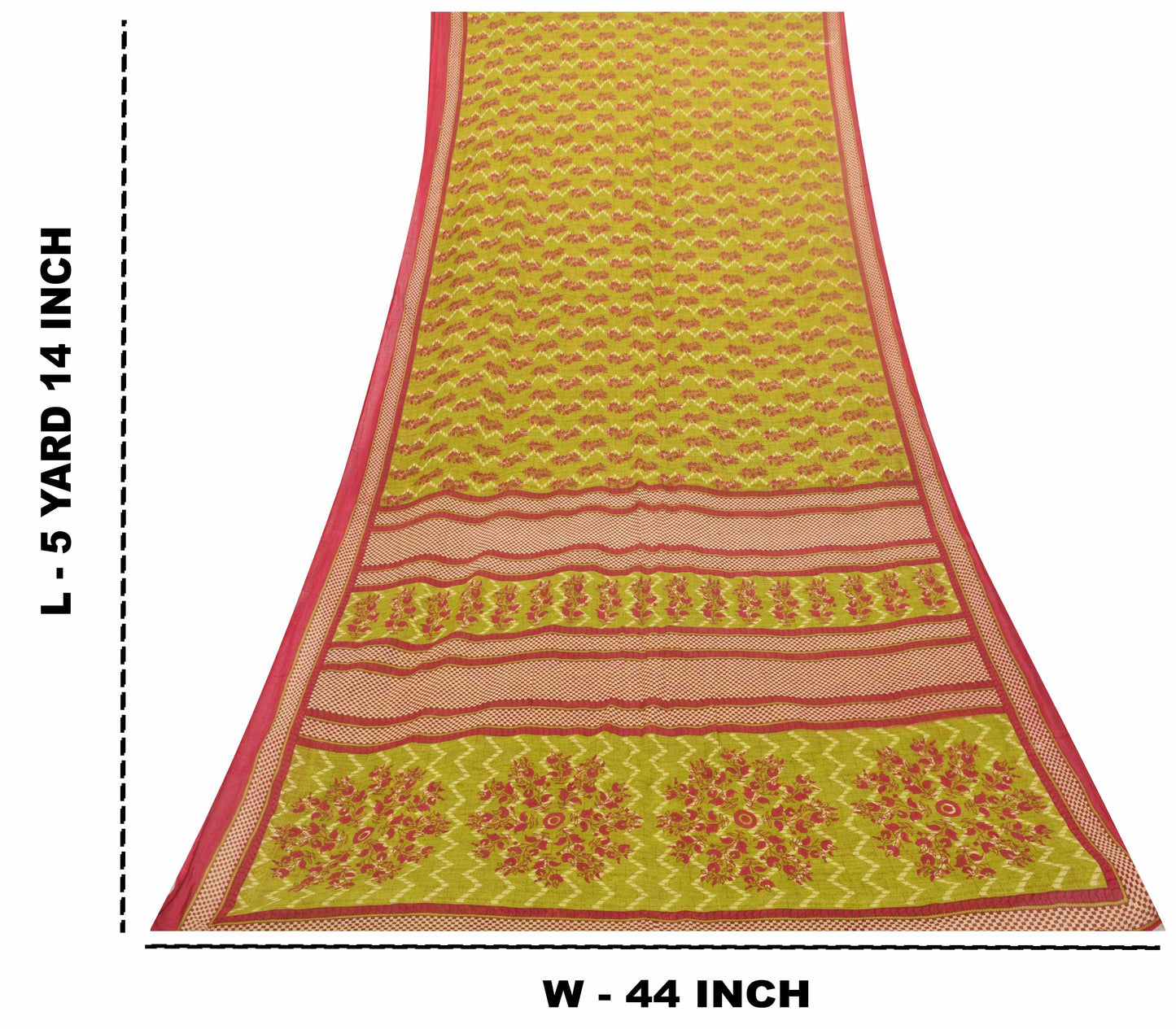 Sanskriti Vintage Saree Green-RedPure Cotton Floral Print Sari 5+Yd Fabric Craft