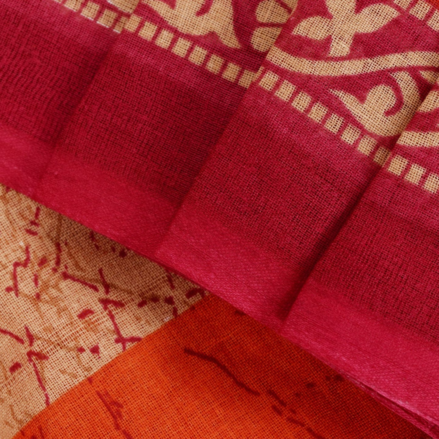 Sanskriti Vintage Cream Pure Cotton Saree Paisley AbstractBatik Print Sari 5+YD