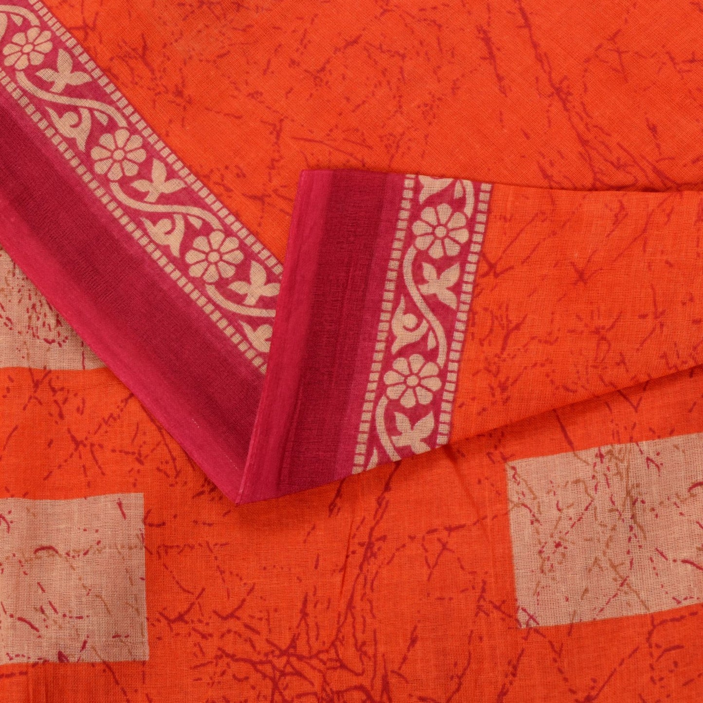 Sanskriti Vintage Cream Pure Cotton Saree Paisley AbstractBatik Print Sari 5+YD
