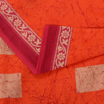 Sanskriti Vintage Cream Pure Cotton Saree Paisley AbstractBatik Print Sari 5+YD