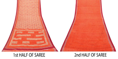Sanskriti Vintage Cream Pure Cotton Saree Paisley AbstractBatik Print Sari 5+YD