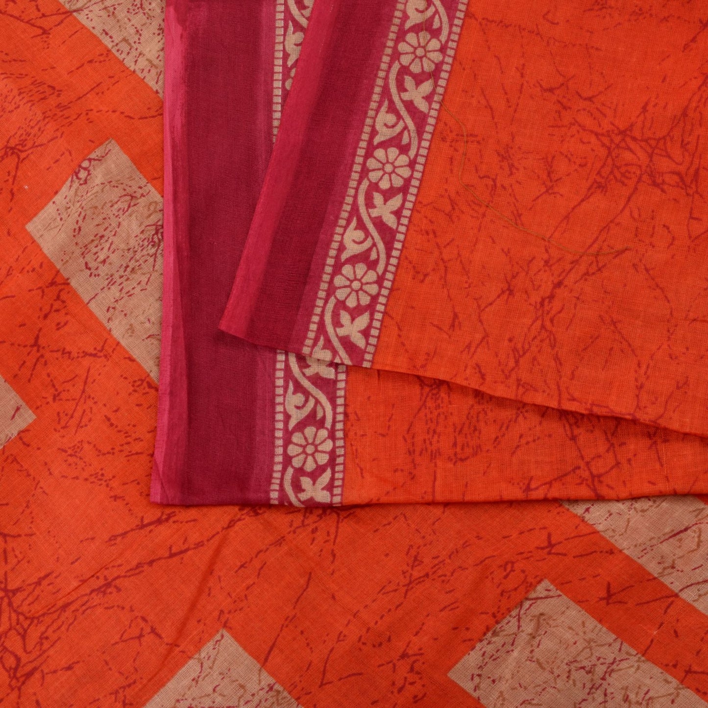 Sanskriti Vintage Cream Pure Cotton Saree Paisley AbstractBatik Print Sari 5+YD