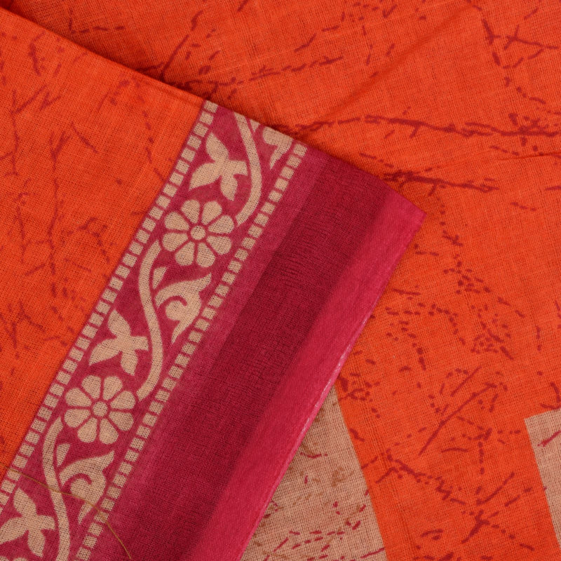 Sanskriti Vintage Cream Pure Cotton Saree Paisley AbstractBatik Print Sari 5+YD