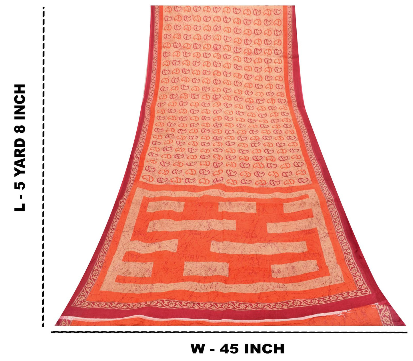 Sanskriti Vintage Cream Pure Cotton Saree Paisley AbstractBatik Print Sari 5+YD
