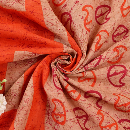 Sanskriti Vintage Cream Pure Cotton Saree Paisley AbstractBatik Print Sari 5+YD