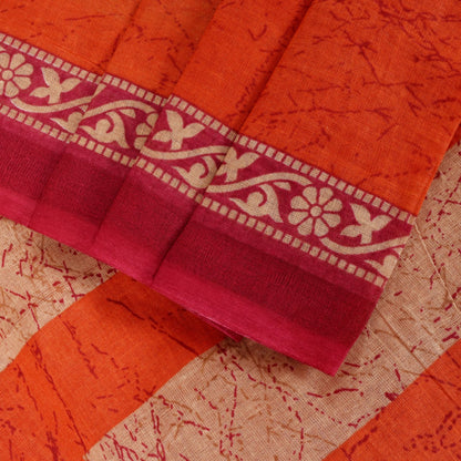 Sanskriti Vintage Cream Pure Cotton Saree Paisley AbstractBatik Print Sari 5+YD