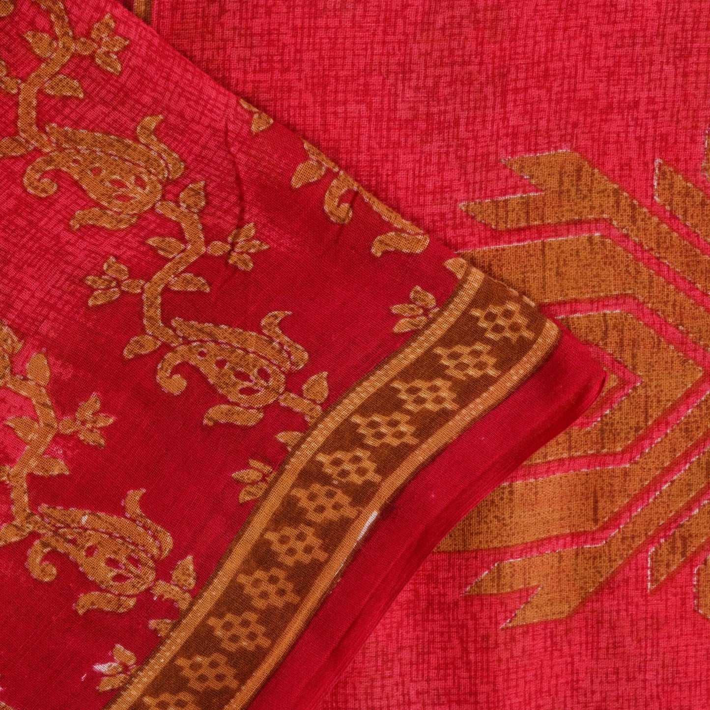 Sanskriti Vintage Pink Pure Cotton Saree Kantha Paisley GeometricPrint Sari 5+YD