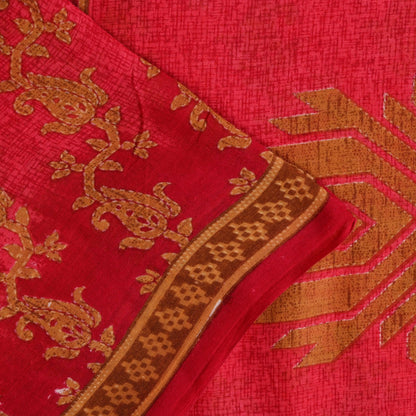 Sanskriti Vintage Pink Pure Cotton Saree Kantha Paisley GeometricPrint Sari 5+YD