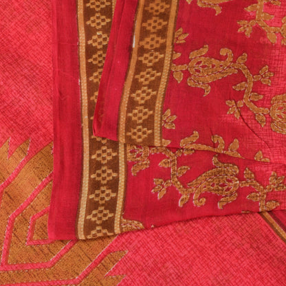 Sanskriti Vintage Pink Pure Cotton Saree Kantha Paisley GeometricPrint Sari 5+YD