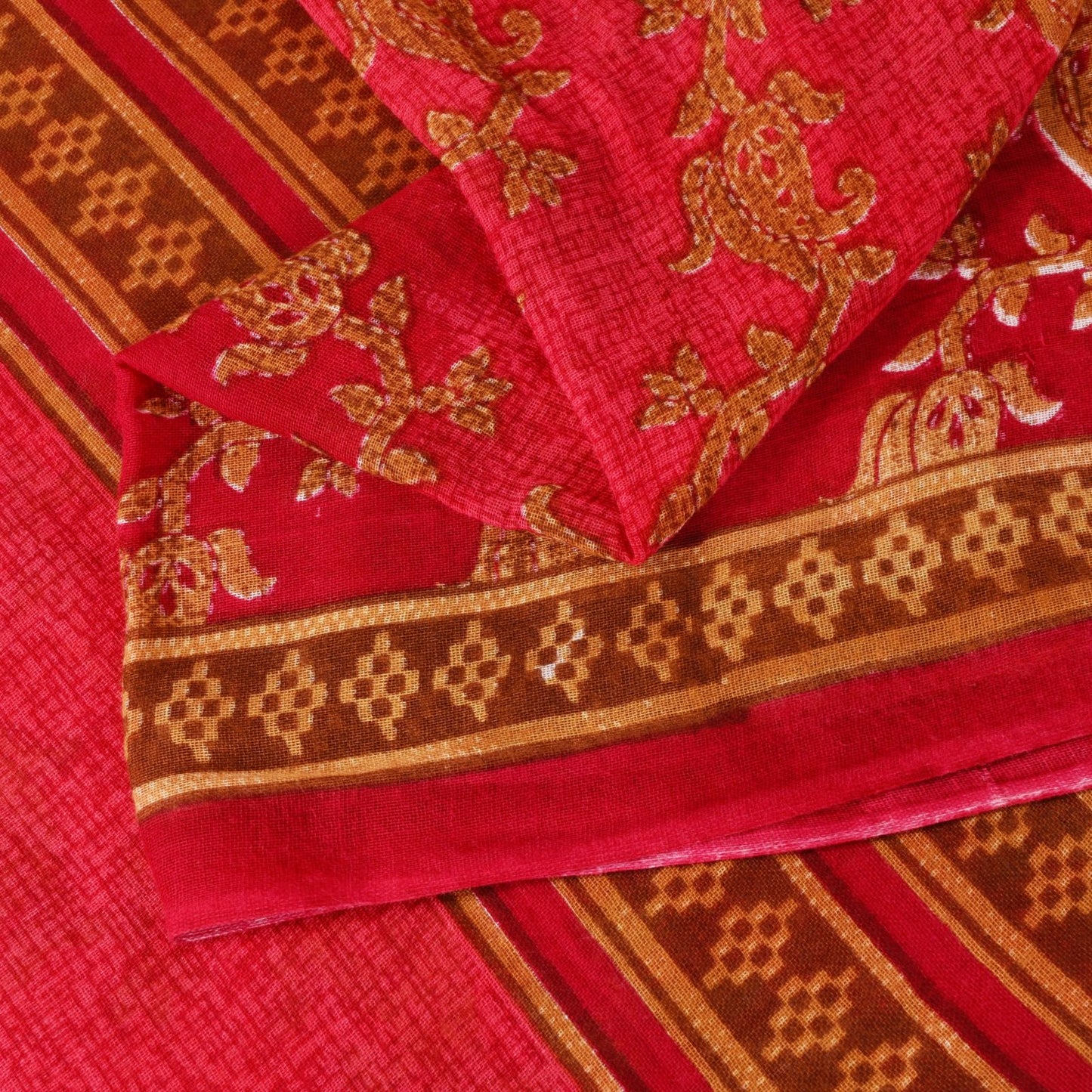 Sanskriti Vintage Pink Pure Cotton Saree Kantha Paisley GeometricPrint Sari 5+YD