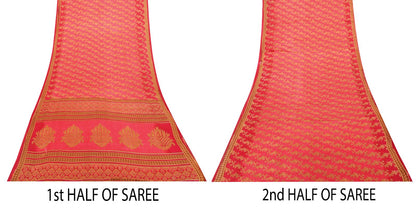 Sanskriti Vintage Pink Pure Cotton Saree Kantha Paisley GeometricPrint Sari 5+YD