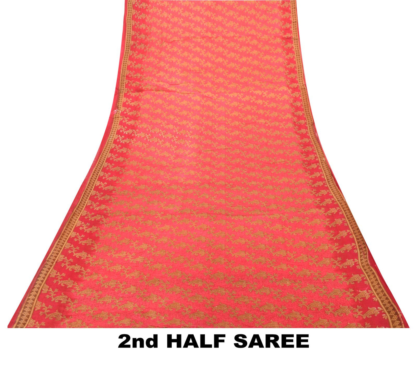Sanskriti Vintage Pink Pure Cotton Saree Kantha Paisley GeometricPrint Sari 5+YD