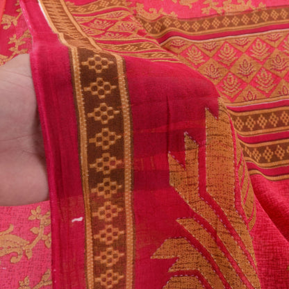 Sanskriti Vintage Pink Pure Cotton Saree Kantha Paisley GeometricPrint Sari 5+YD