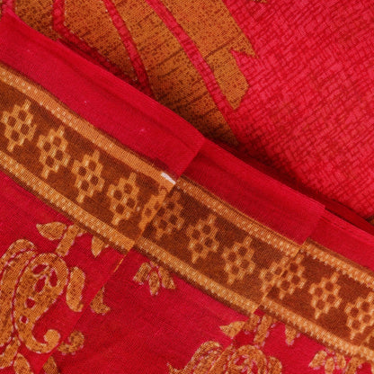 Sanskriti Vintage Pink Pure Cotton Saree Kantha Paisley GeometricPrint Sari 5+YD