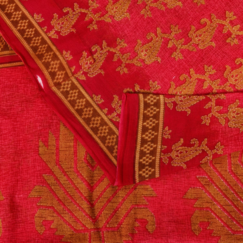 Sanskriti Vintage Pink Pure Cotton Saree Kantha Paisley GeometricPrint Sari 5+YD