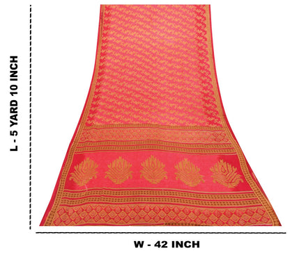 Sanskriti Vintage Pink Pure Cotton Saree Kantha Paisley GeometricPrint Sari 5+YD