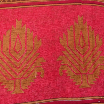 Sanskriti Vintage Pink Pure Cotton Saree Kantha Paisley GeometricPrint Sari 5+YD