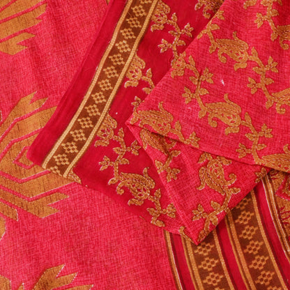 Sanskriti Vintage Pink Pure Cotton Saree Kantha Paisley GeometricPrint Sari 5+YD